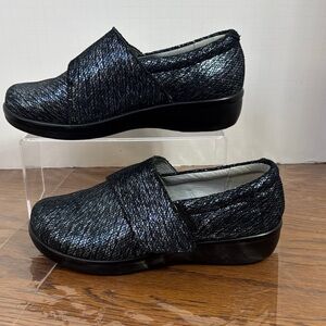 Women's Black Alegria metallic blue Slip-On Shoes